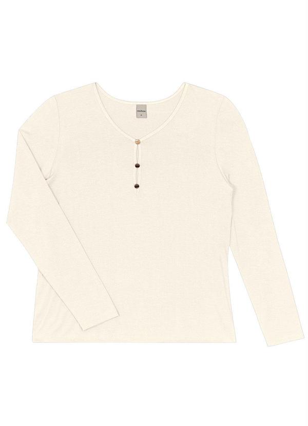 Rovitex - Blusa Feminina com Botões Manga Longa Bege 4