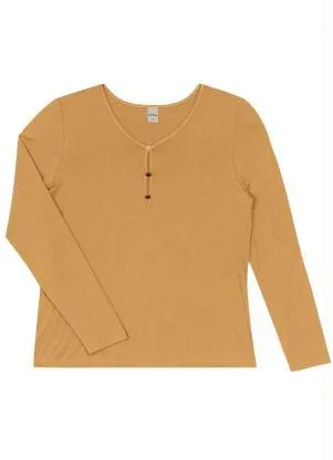 Rovitex - Blusa Feminina com Botões Manga Longa Marrom - ROVITEX