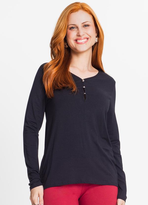 Rovitex - Blusa Feminina com Botões Manga Longa Preto