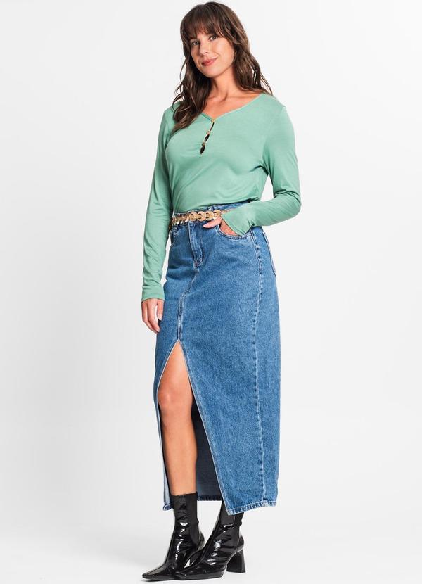 Rovitex - Blusa Feminina com Botões Manga Longa Verde 3