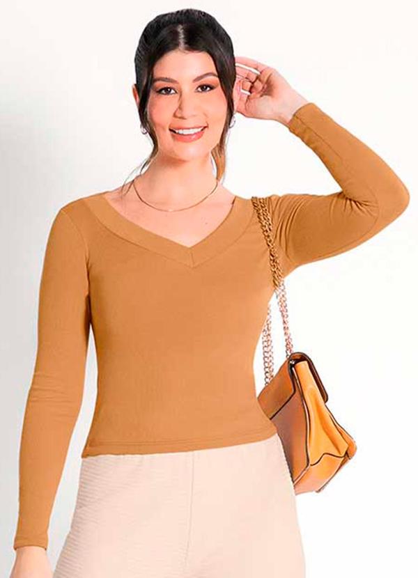 Habana - Blusa Feminina com Decote em V Laranja