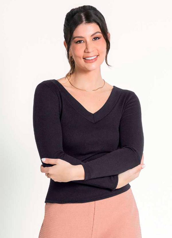 Habana - Blusa Feminina com Decote em V Preto