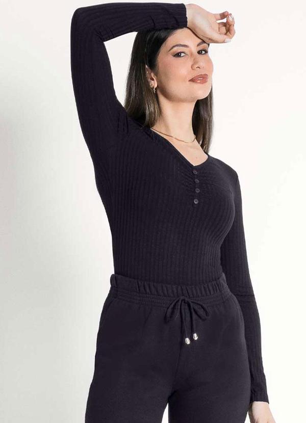 Habana - Blusa Feminina com Detalhe Franzido Preto