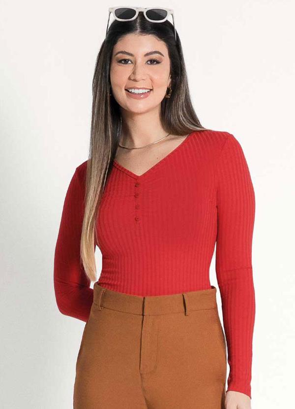 Habana - Blusa Feminina com Detalhe Franzido Vermelho