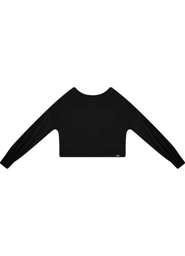 Gris - Blusa Feminina com Mangas Franzidas Preto