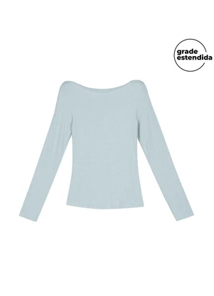 Marialícia - Blusa Feminina Comfy Manga Longa Canelada Azul - MARIALÍCIA