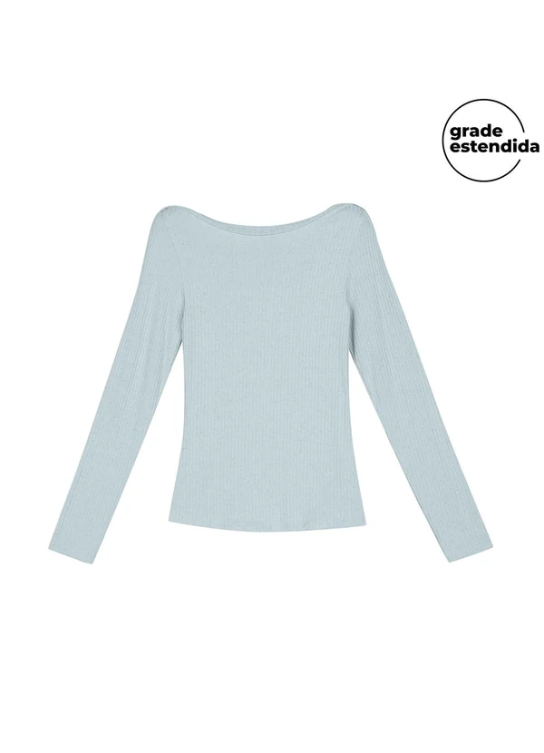Marialícia - Blusa Feminina Comfy Manga Longa Canelada Azul