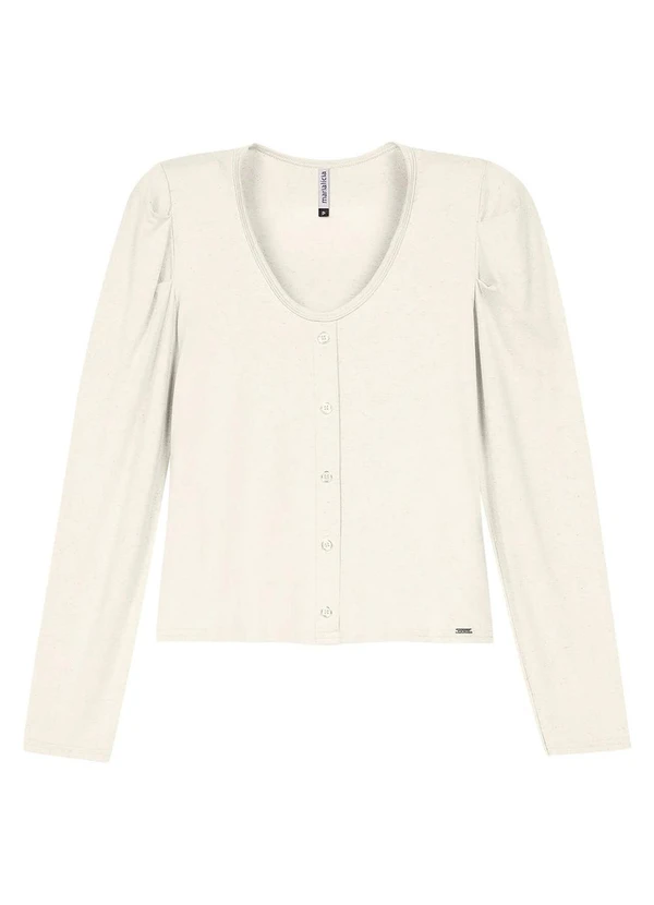 Marialícia - Blusa Feminina Decote U com Botões Bege 3
