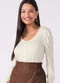 Marialícia - Blusa Feminina Decote U com Botões Verde - variação: Bege
