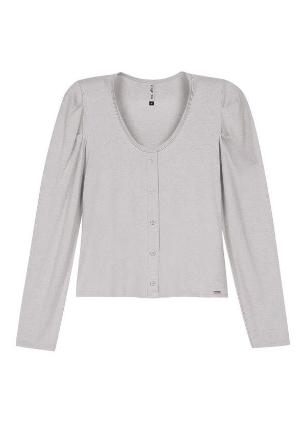 Marialícia - Blusa Feminina Decote U com Botões Cinza 1