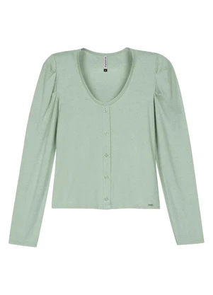 Marialícia - Blusa Feminina Decote U com Botões Verde - MARIALÍCIA