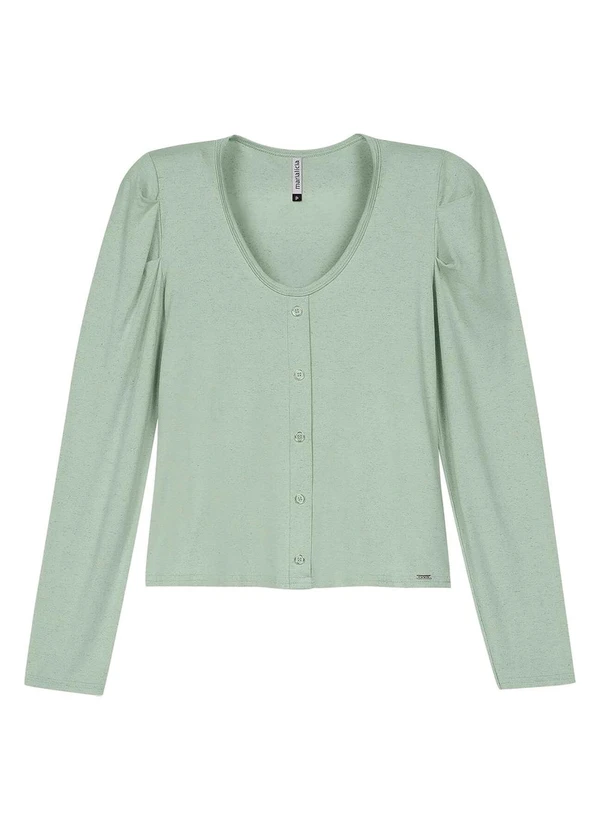 Marialícia - Blusa Feminina Decote U com Botões Verde
