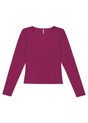 Marialícia - Blusa Feminina Decote V Lisa Rosa - MARIALÍCIA