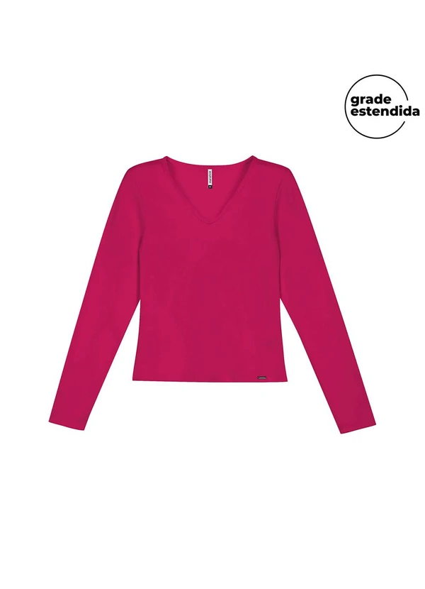 Marialícia - Blusa Feminina Decote V Lisa Rosa