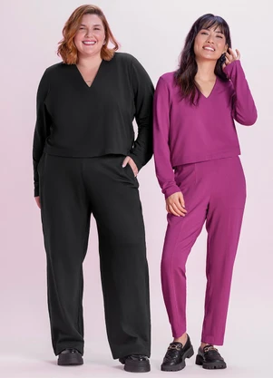 Marialícia - Blusa Feminina Decote V Preto - MARIALÍCIA