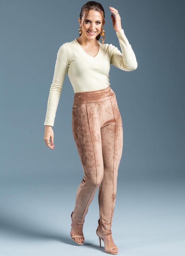 Gris - Blusa Feminina em Canelado com Decote Bege 2