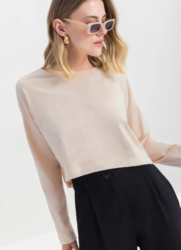 Essendi - Blusa Feminina em Meia Malha Bege