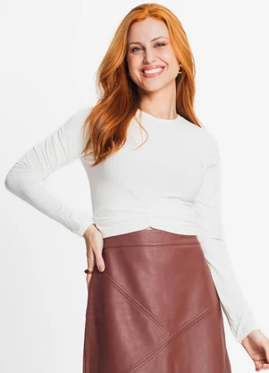 Rovitex - Blusa Feminina em Ribana Canelada Bege - ROVITEX