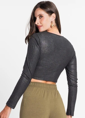 Rovitex - Blusa Feminina em Ribana Canelada Lurex Preto - ROVITEX