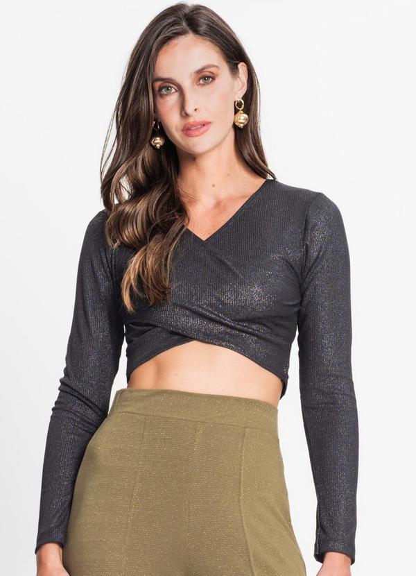 Rovitex - Blusa Feminina em Ribana Canelada Lurex Preto