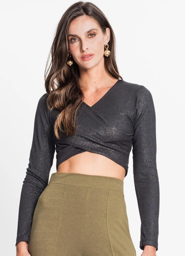 Rovitex - Blusa Feminina em Ribana Canelada Lurex Preto