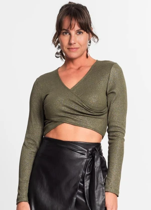 Rovitex - Blusa Feminina em Ribana Canelada Lurex Verde - ROVITEX