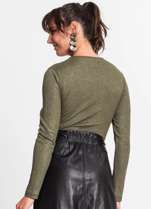 Rovitex - Blusa Feminina em Ribana Canelada Lurex Verde - ROVITEX