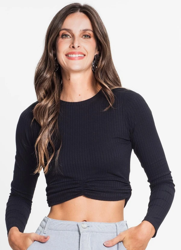 Rovitex - Blusa Feminina em Ribana Canelada Preto