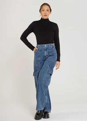 Just Basic - Blusa Feminina em Ribana Canelada Preto - JUST BASIC