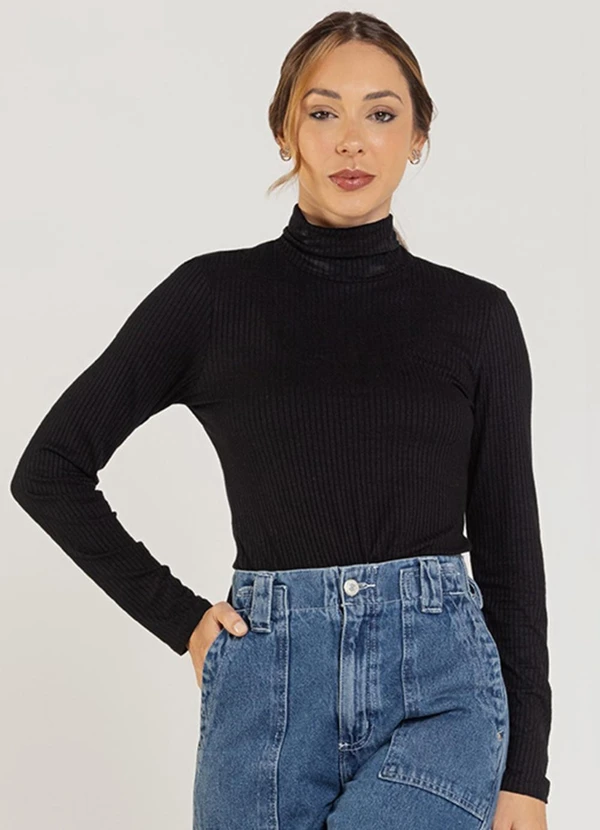 Just Basic - Blusa Feminina em Ribana Canelada Preto
