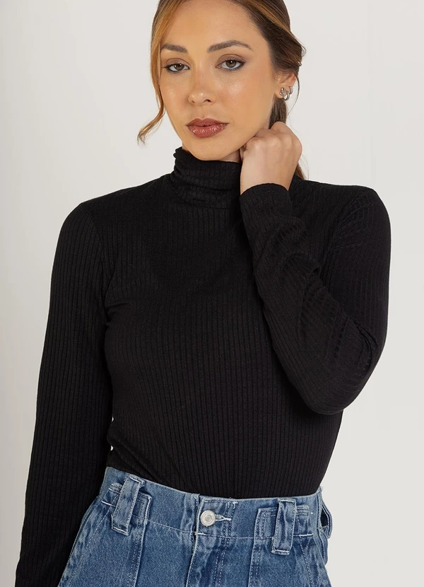 Just Basic - Blusa Feminina em Ribana Canelada Preto 3