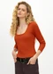 Essendi - Blusa Feminina em Ribana Azul - variação: Marrom