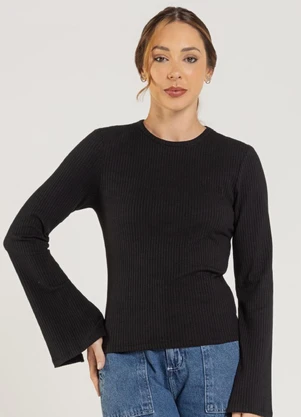Just Basic - Blusa Feminina em Ribana Preto - JUST BASIC