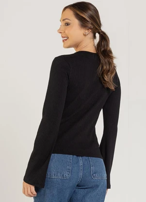 Just Basic - Blusa Feminina em Ribana Preto - JUST BASIC