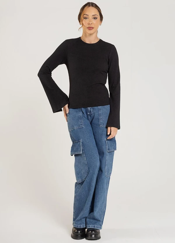 Just Basic - Blusa Feminina em Ribana Preto 3
