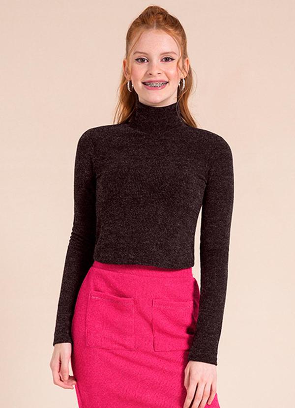 Bjoe - Blusa Feminina em Tricô com Gola Alta Preto