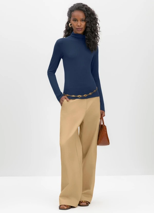 Essendi - Blusa Feminina em Viscose Gola Alta Azul