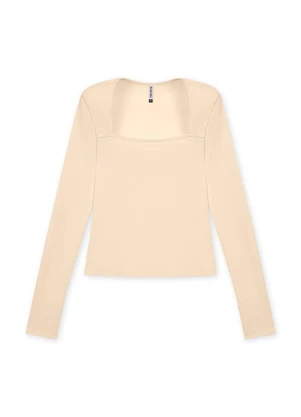 Marialícia - Blusa Feminina Esmera Decote Quadrado Bege - MARIALÍCIA