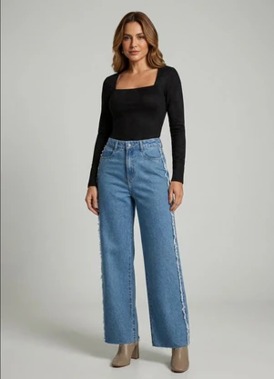 Marialícia - Blusa Feminina Esmera Decote Quadrado Preto - MARIALÍCIA
