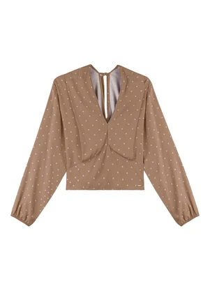 Marialícia - Blusa Feminina Estampa de Poá Marrom - MARIALÍCIA