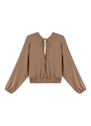 Marialícia - Blusa Feminina Estampa de Poá Marrom - MARIALÍCIA