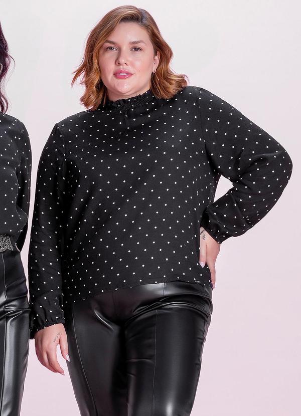 Marialícia - Blusa Feminina Estampada de Poá Preto