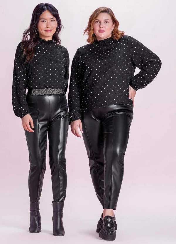 Marialícia - Blusa Feminina Estampada de Poá Preto 2