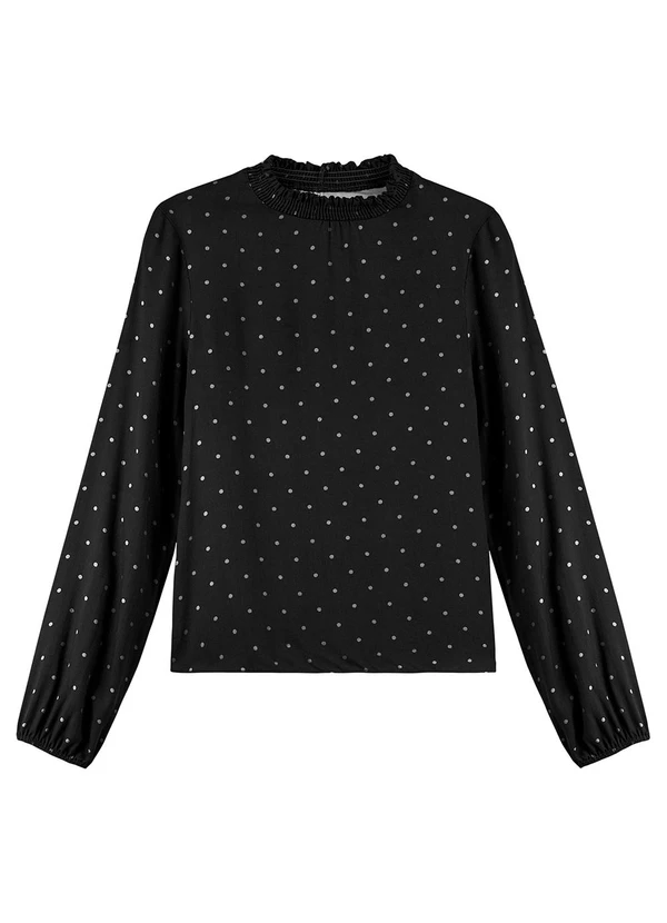 Marialícia - Blusa Feminina Estampada de Poá Preto 3