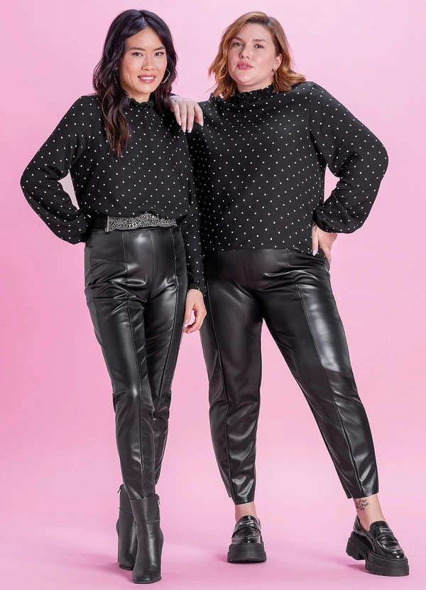 Marialícia - Blusa Feminina Estampada de Poá Preto 4