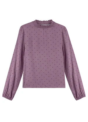 Marialícia - Blusa Feminina Estampada de Poá Roxo - MARIALÍCIA