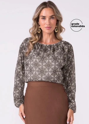 Marialícia - Blusa Feminina Estampada Manga Longa Preto - MARIALÍCIA