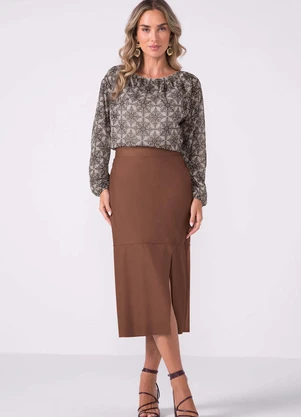 Marialícia - Blusa Feminina Estampada Manga Longa Preto - MARIALÍCIA