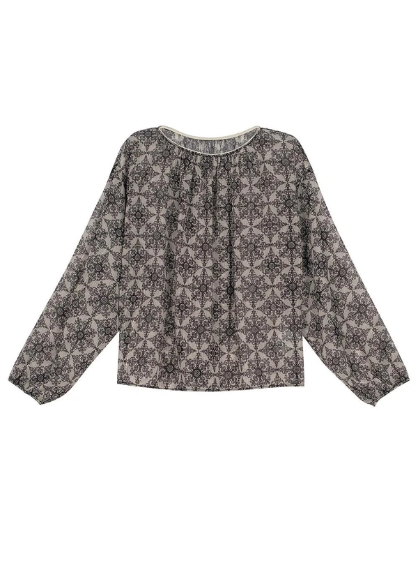 Marialícia - Blusa Feminina Estampada Manga Longa Preto 3