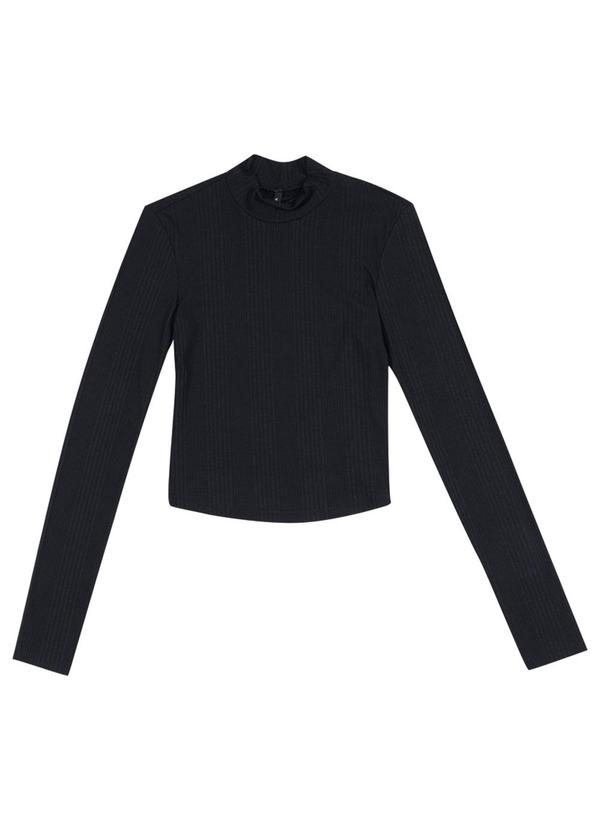 Habana - Blusa Feminina Estilo Cropped em Canelado Preto